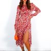 Clothing GIRL IN MIND | Don'T Give A Glam - Pink Beige Printed Long Sleeve Midi Dress