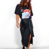 Clothing CATWALK | Tie Me A River - Black Pu Midi Wrap Skirt