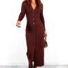 Clothing GIRL IN MIND | Button It Knitted Cardigan Midi Dress Chocolate