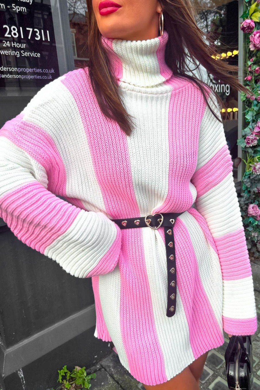 Clothing B GIRL | Your Roll Model - Bubblegum Pink White Stripe Jumper Dress