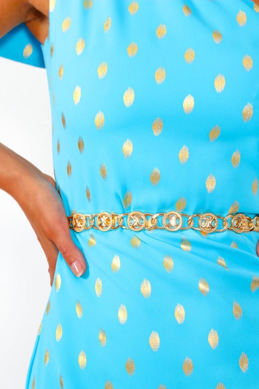 Accessories B GIRL | Round In Circles - Gold Circle Textured Chain Belt