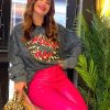 Clothing Missi | Don'T Kiss Me - Acid Wash Fuchsia Leopard Lips Graphic Sweatshirt