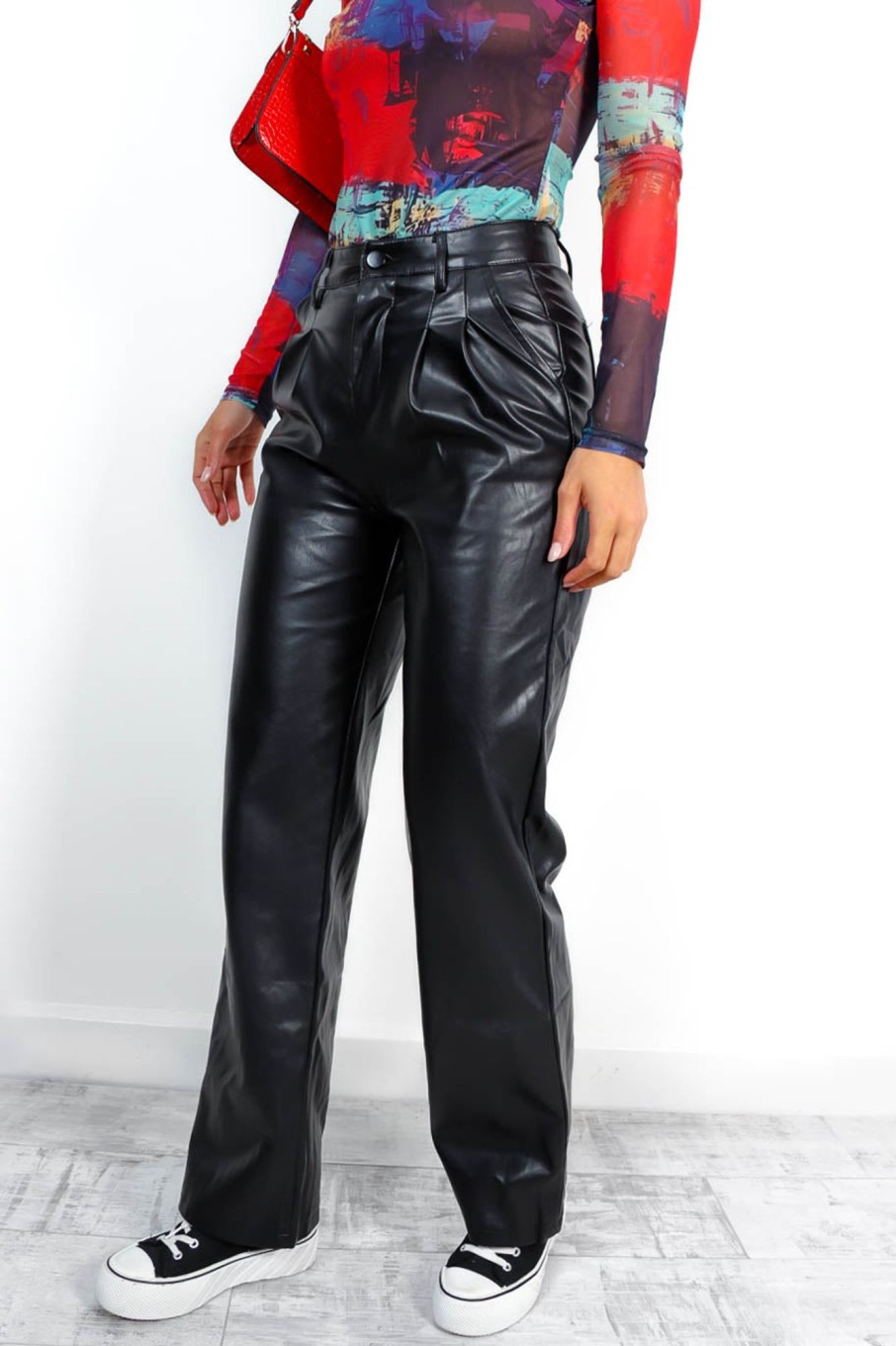 Clothing Babez | Pu Soon - Black Wide Leg Leather Trousers