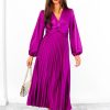 Clothing B GIRL | Twist Of Fate - Plum Pleated Midi Dress