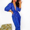 Clothing Glamorous | Drive Em Wild - Cobalt Gold Foil Spot Midi Wrap Dress