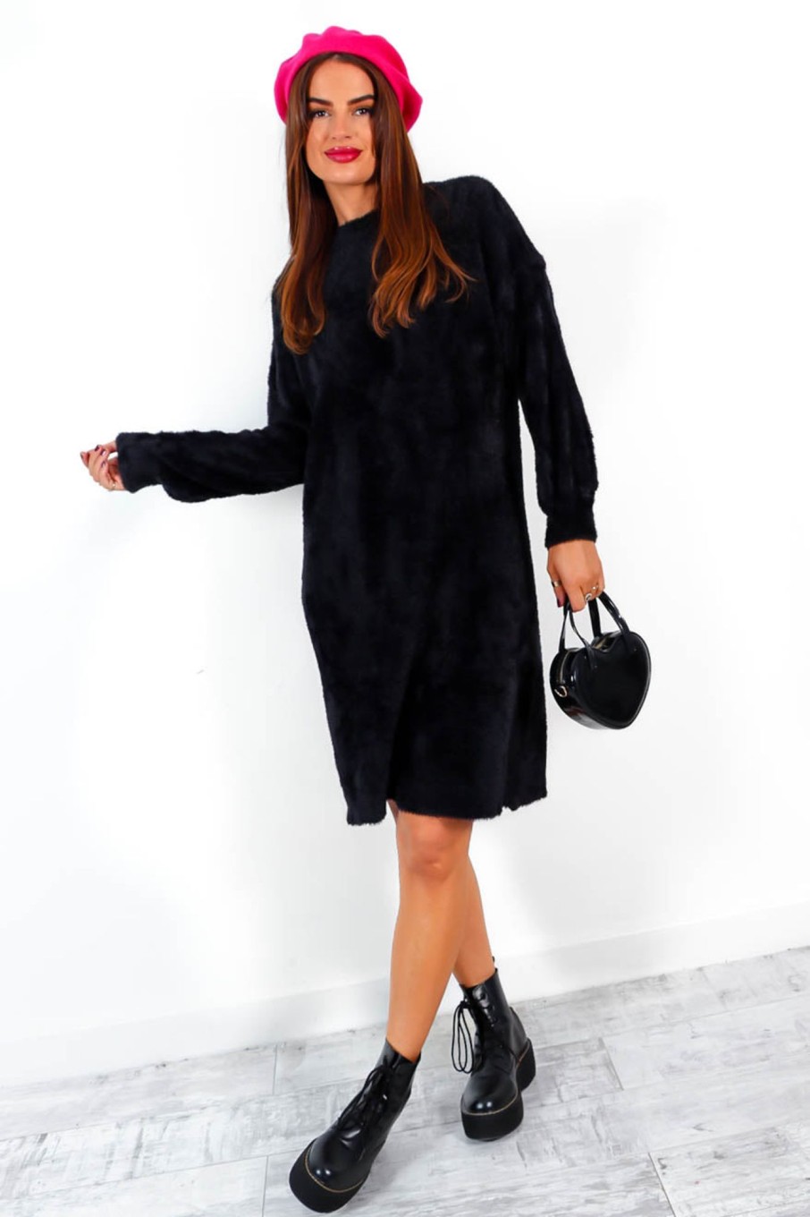 Clothing B GIRL | Forever Fluffy Knitted Midi Dress Black