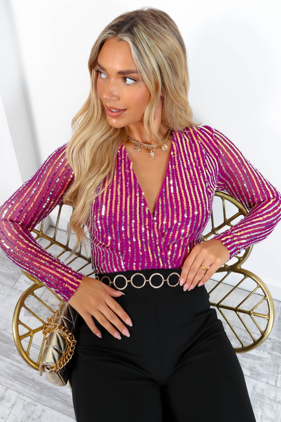 Clothing GIRL IN MIND | Read My Body Language Sequin Bodysuit Purple