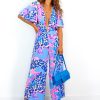 Clothing Flamant Rose | Jump Right In - Blue Pink Leopard Belted Jumpsuit