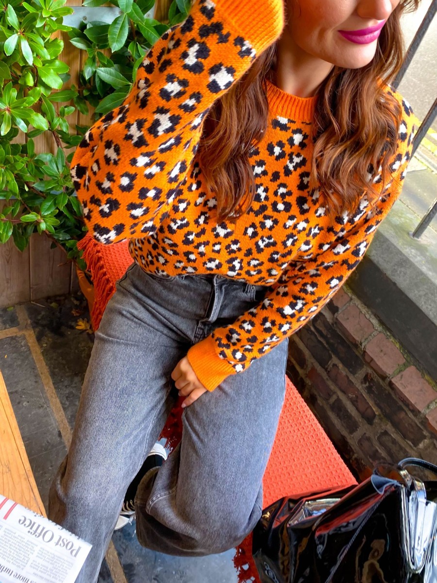 Clothing DAMES | Livin' The Leopard Life Leopard Knitted Jumper Orange