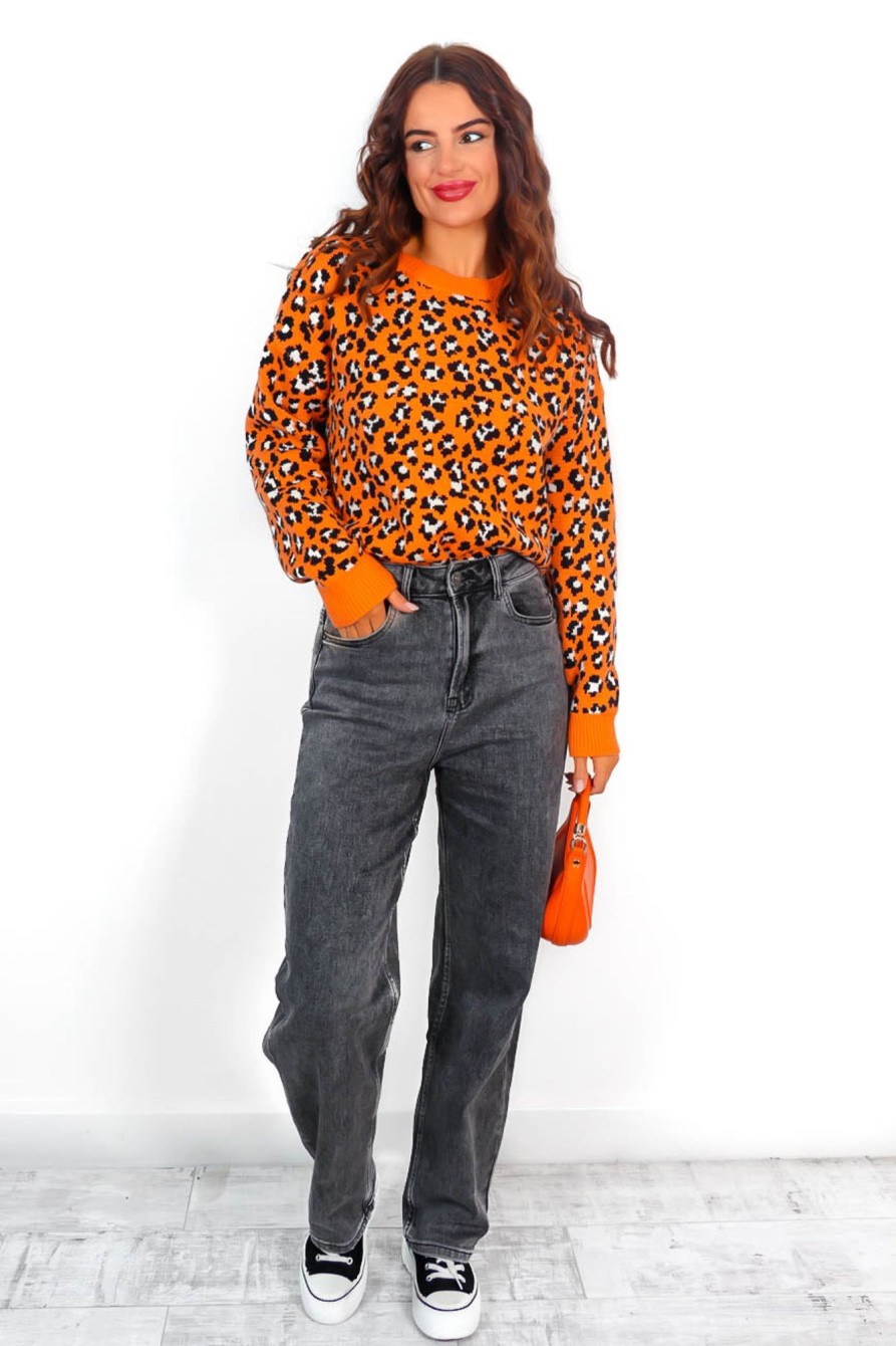 Clothing DAMES | Livin' The Leopard Life Leopard Knitted Jumper Orange