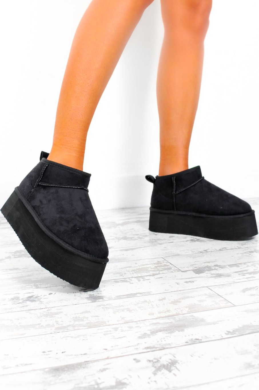 Footwear CORE SHOE LTD | Hey Sole Sister - Black Faux Suede Platform Mini Ankle Boots