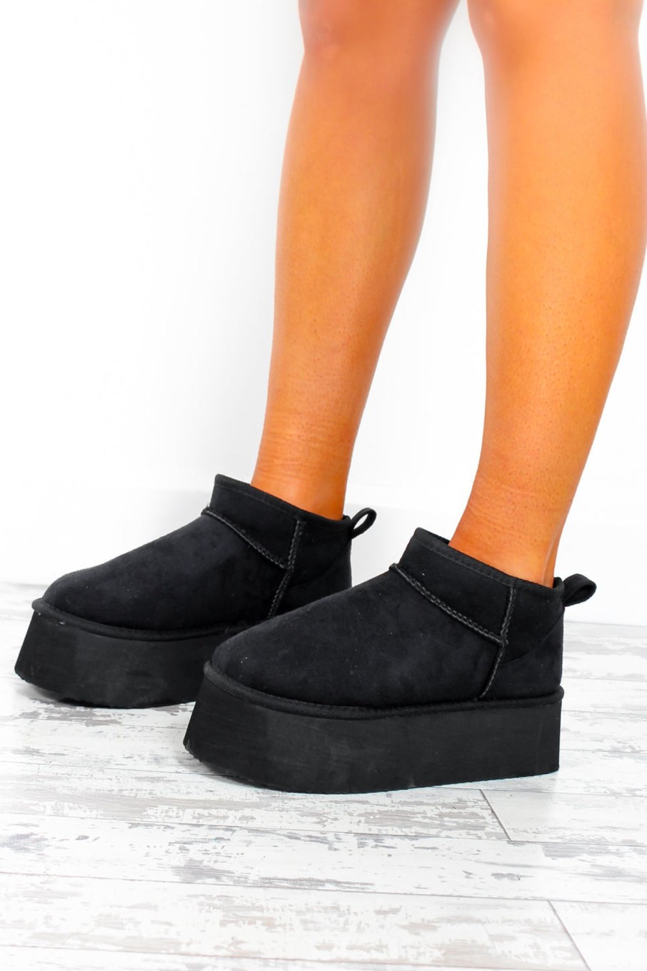 Footwear CORE SHOE LTD | Hey Sole Sister - Black Faux Suede Platform Mini Ankle Boots