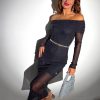 Clothing Babez | She'S A Temptress Mesh Diamante Mesh Bardot Dress Black