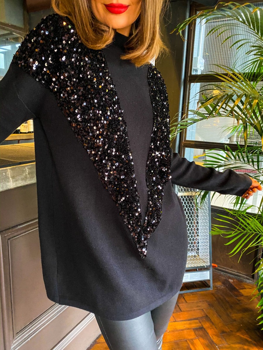 Clothing B GIRL FASHION | Shimmer And Shine - Black Sequin Knitted Jumper