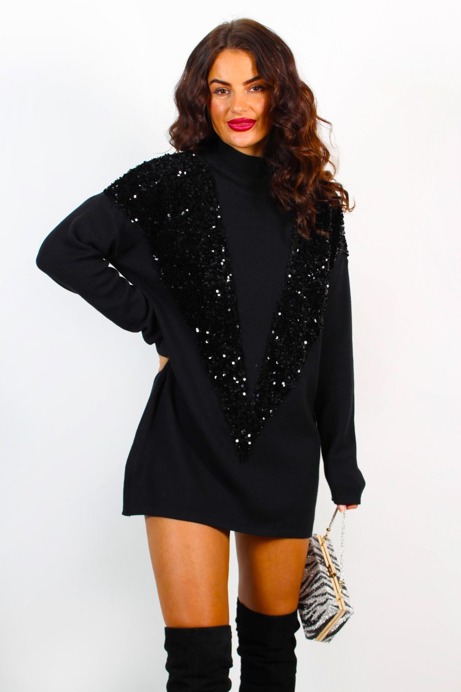 Clothing B GIRL FASHION | Shimmer And Shine - Black Sequin Knitted Jumper