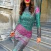 Clothing B GIRL | Diamond In The Rough - Green Pink Sequin Midi Dress