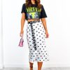 Clothing B GIRL | Who Me? - White Black Polka Dot Satin Midi Skirt