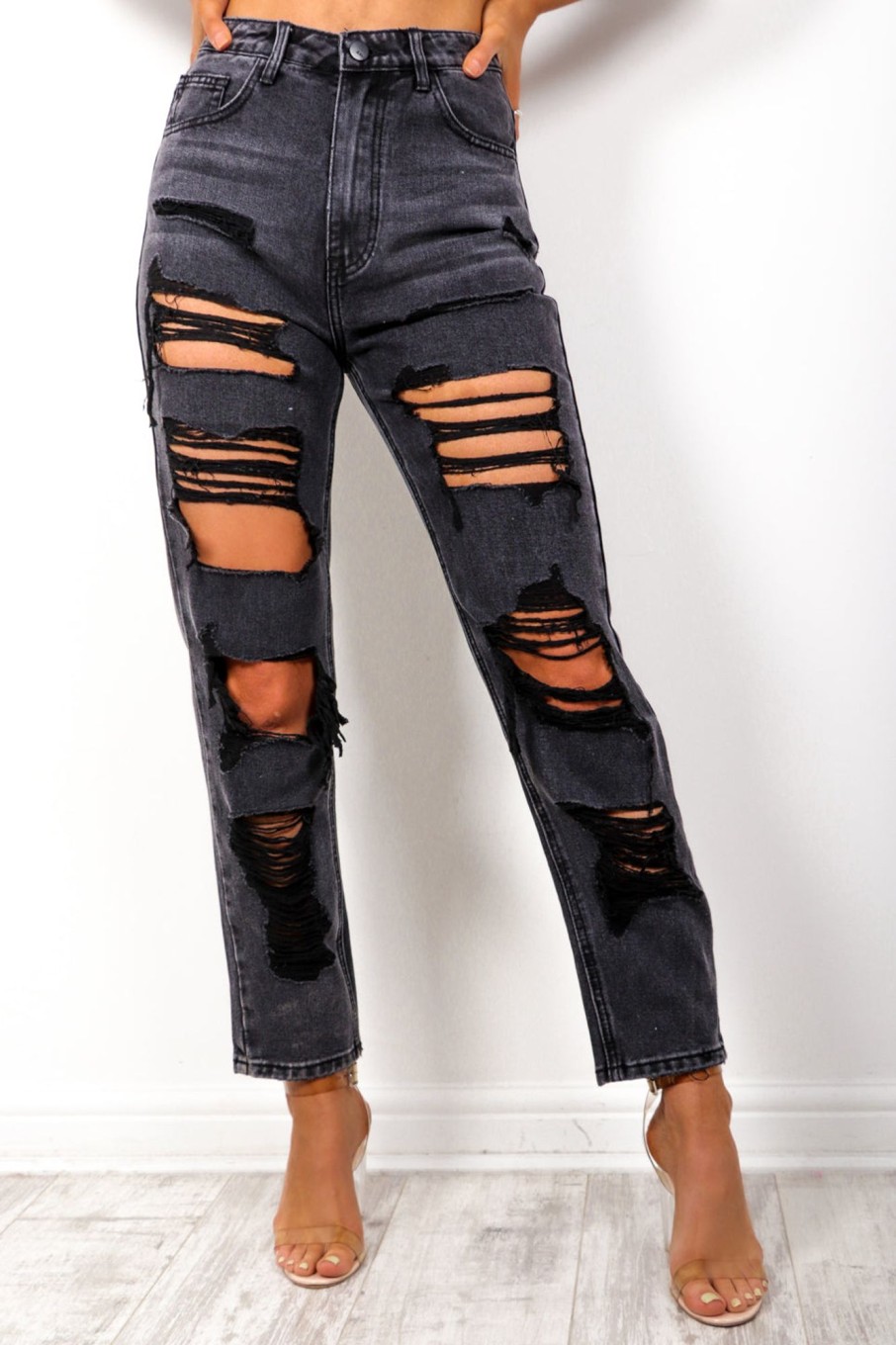 Clothing BGIRL | Tear It Up - Black Distressed Mom Jeans