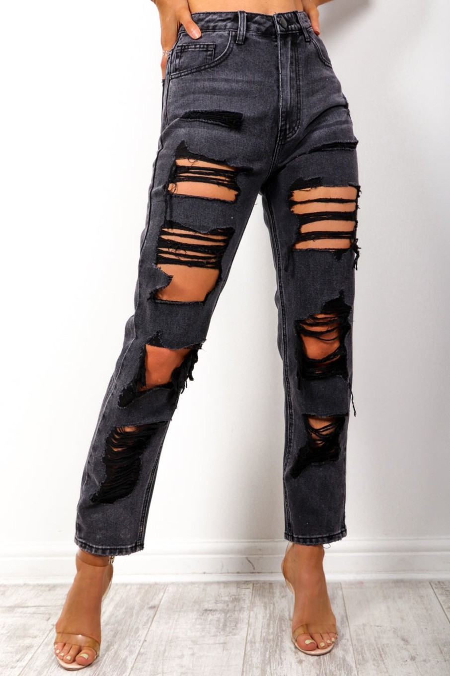 Clothing BGIRL | Tear It Up - Black Distressed Mom Jeans