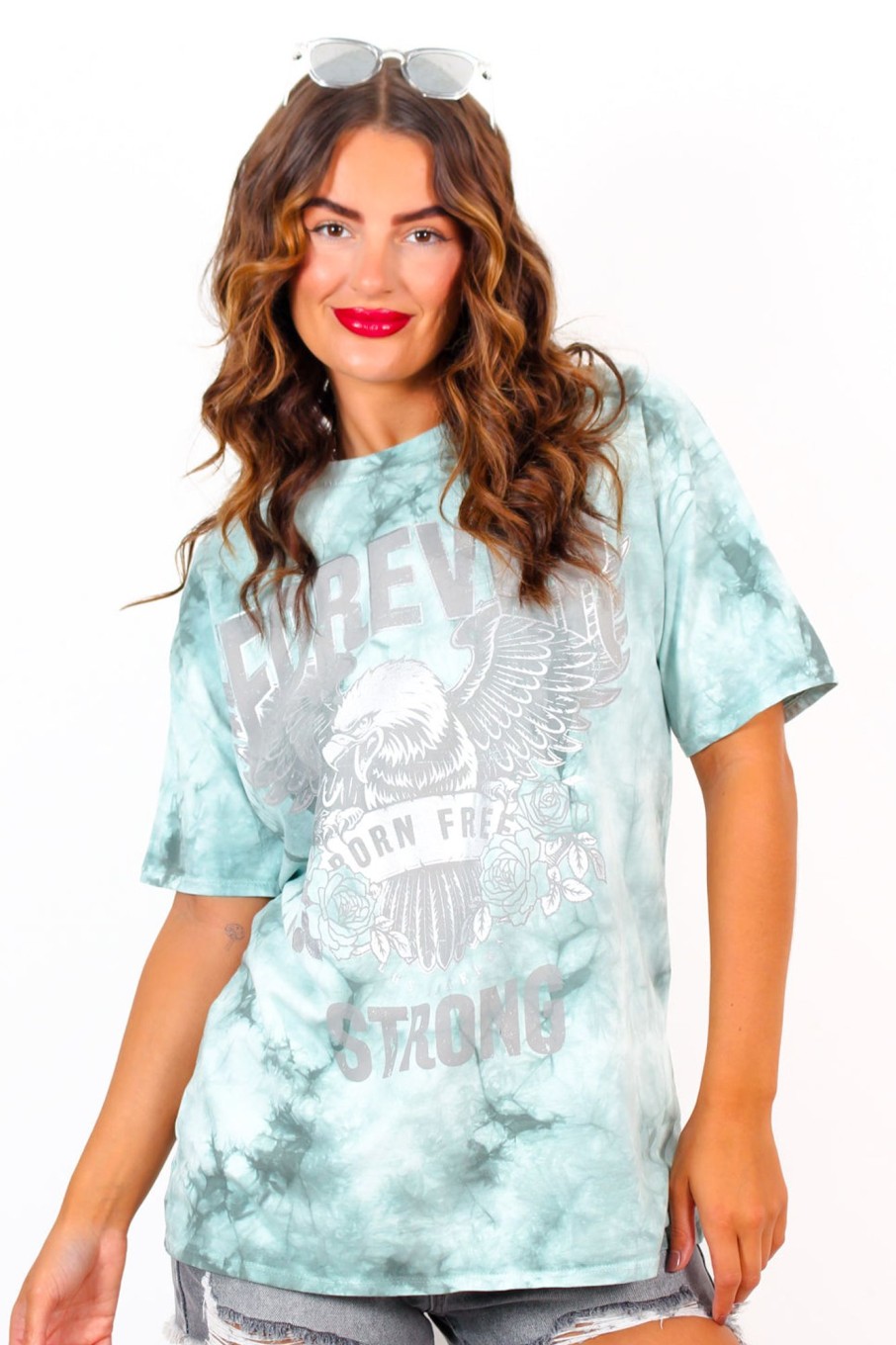 Clothing B GIRL | Forever Strong - Mint Green Tie Dye Graphic T-Shirt