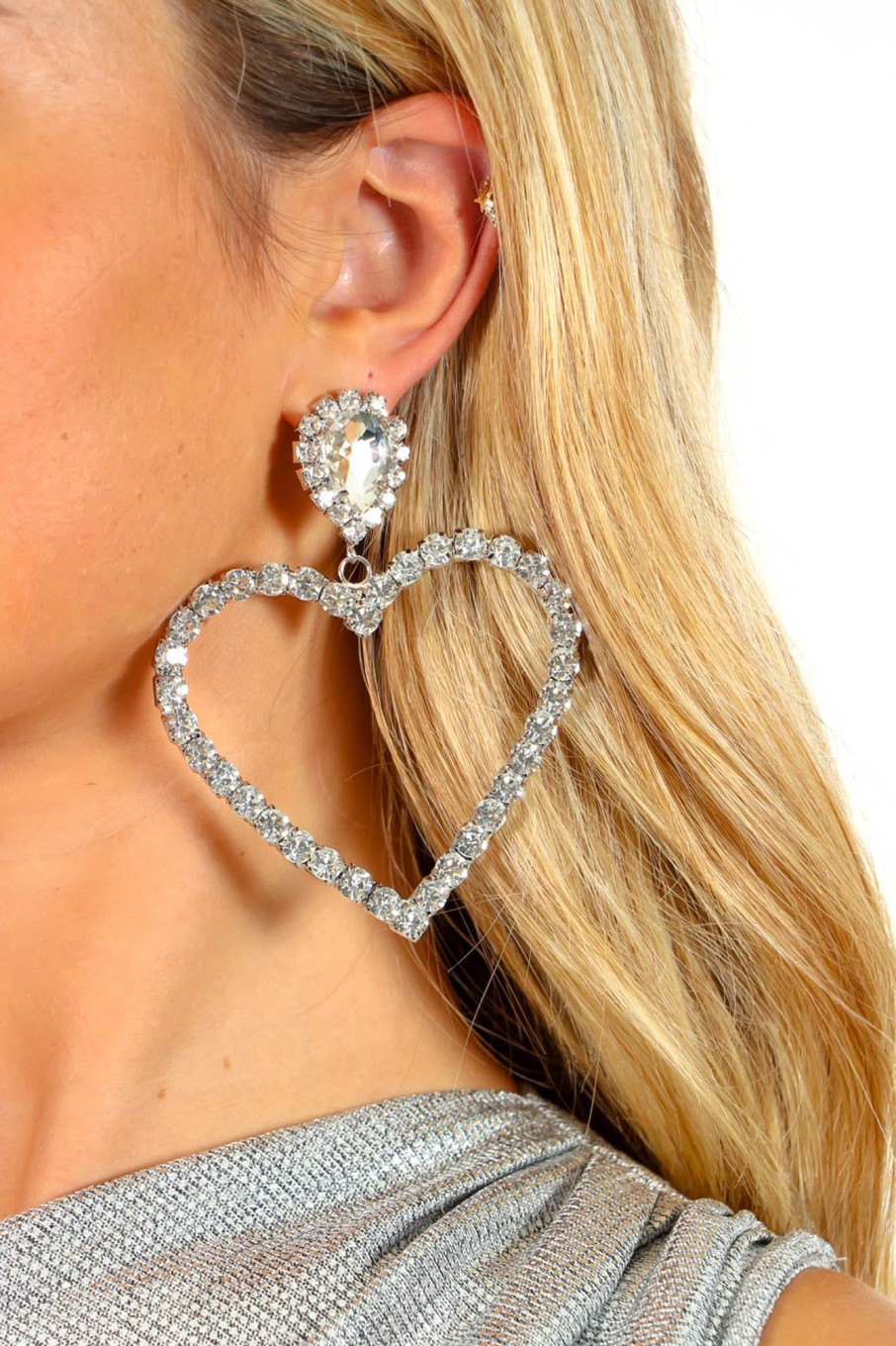 Accessories Urban Mist | Heart Eyes Jewel Heart Earrings Silver