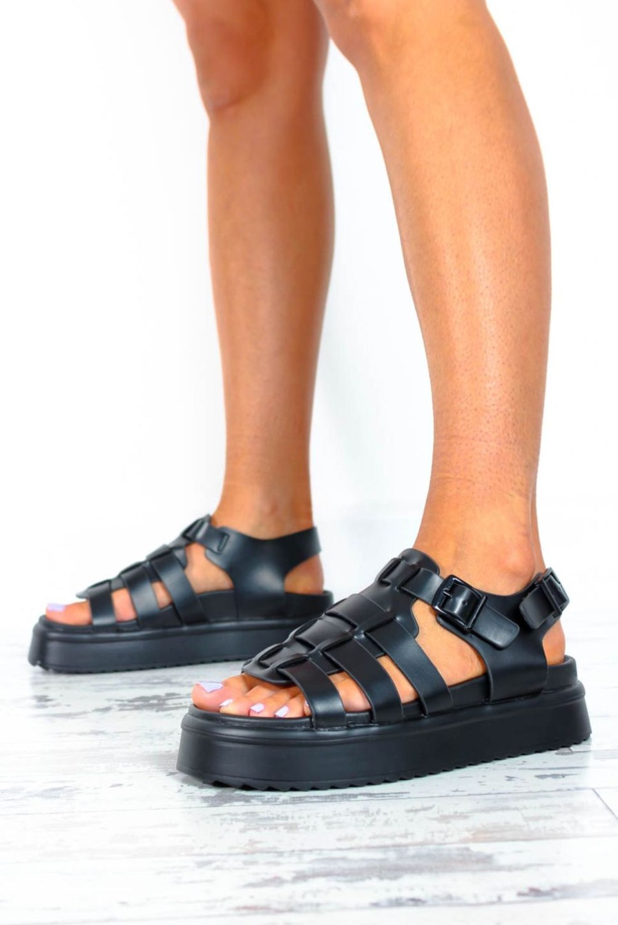 Footwear NO DOUBT | Only A Step Away - Black Chunky Platform Pu Sandals