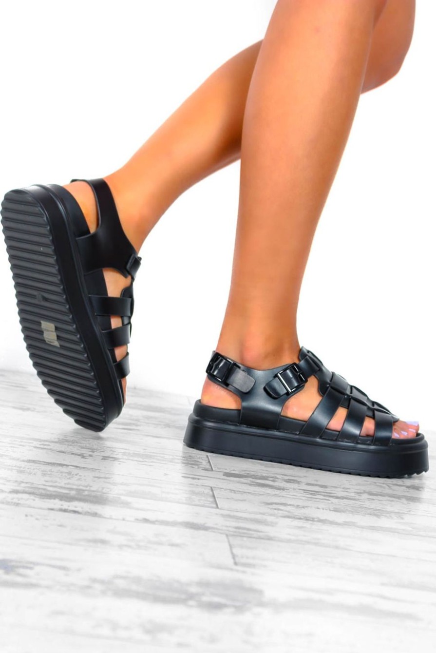 Footwear NO DOUBT | Only A Step Away - Black Chunky Platform Pu Sandals