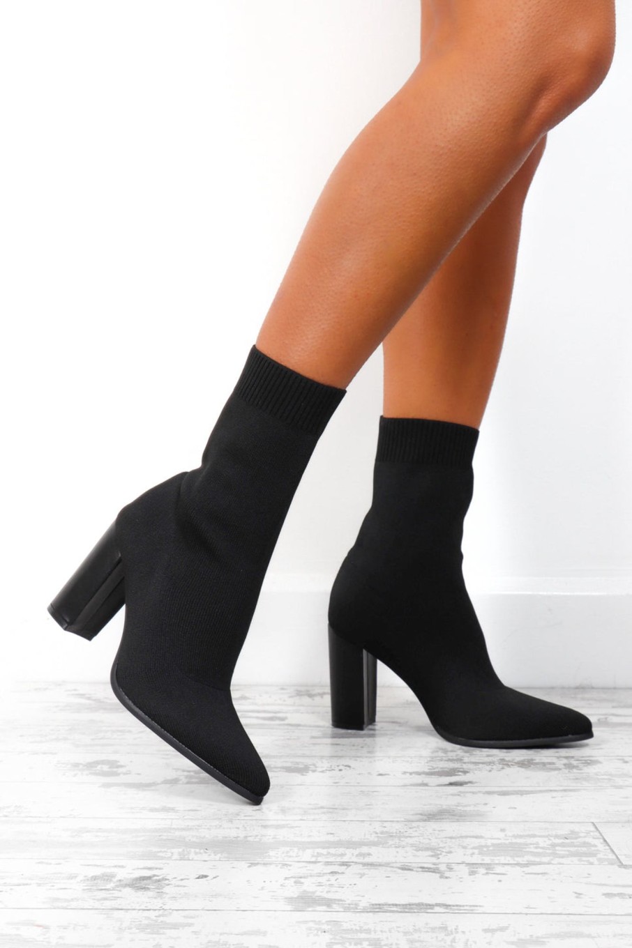 Footwear NO DOUBT | One Step Ahead - Black Heeled Sock Boots