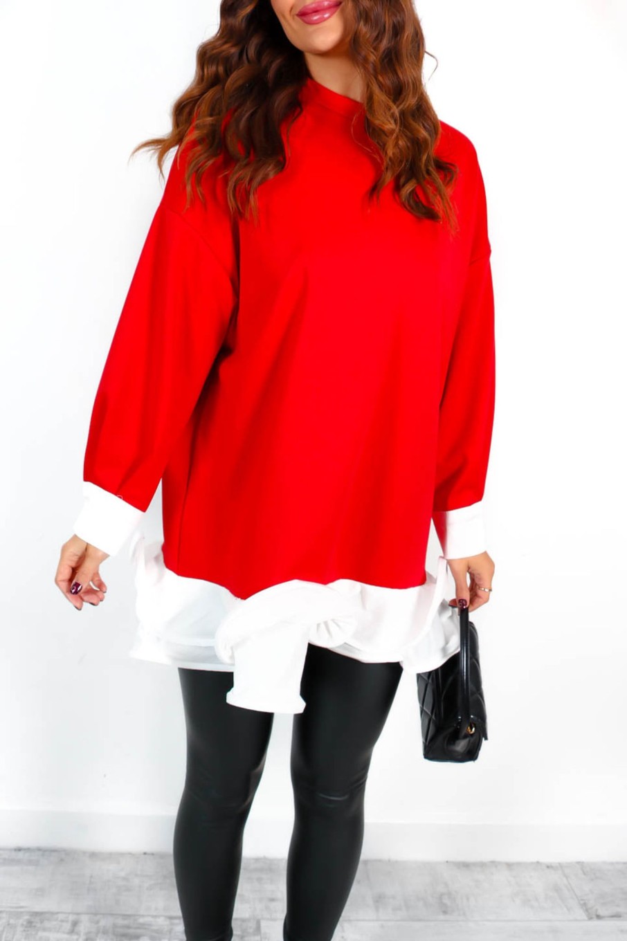 Clothing Babez | Frilled To See You Frill Oversized Sweatshirt Red