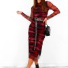 Clothing BGIRL | Utterly Obsessed - Wine Black Tie-Dye Mesh Midi Dress Red