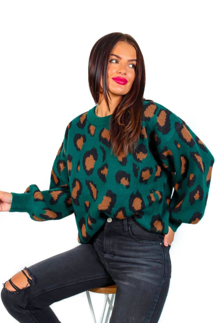 Clothing B GIRL | Always Spotted - Forest Leopard Print Knitted Jumper