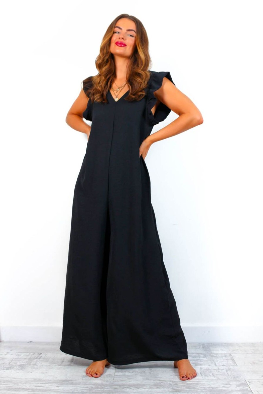 Clothing B GIRL | Diamond In The Ruffle Wide Leg Jumpsuit Black