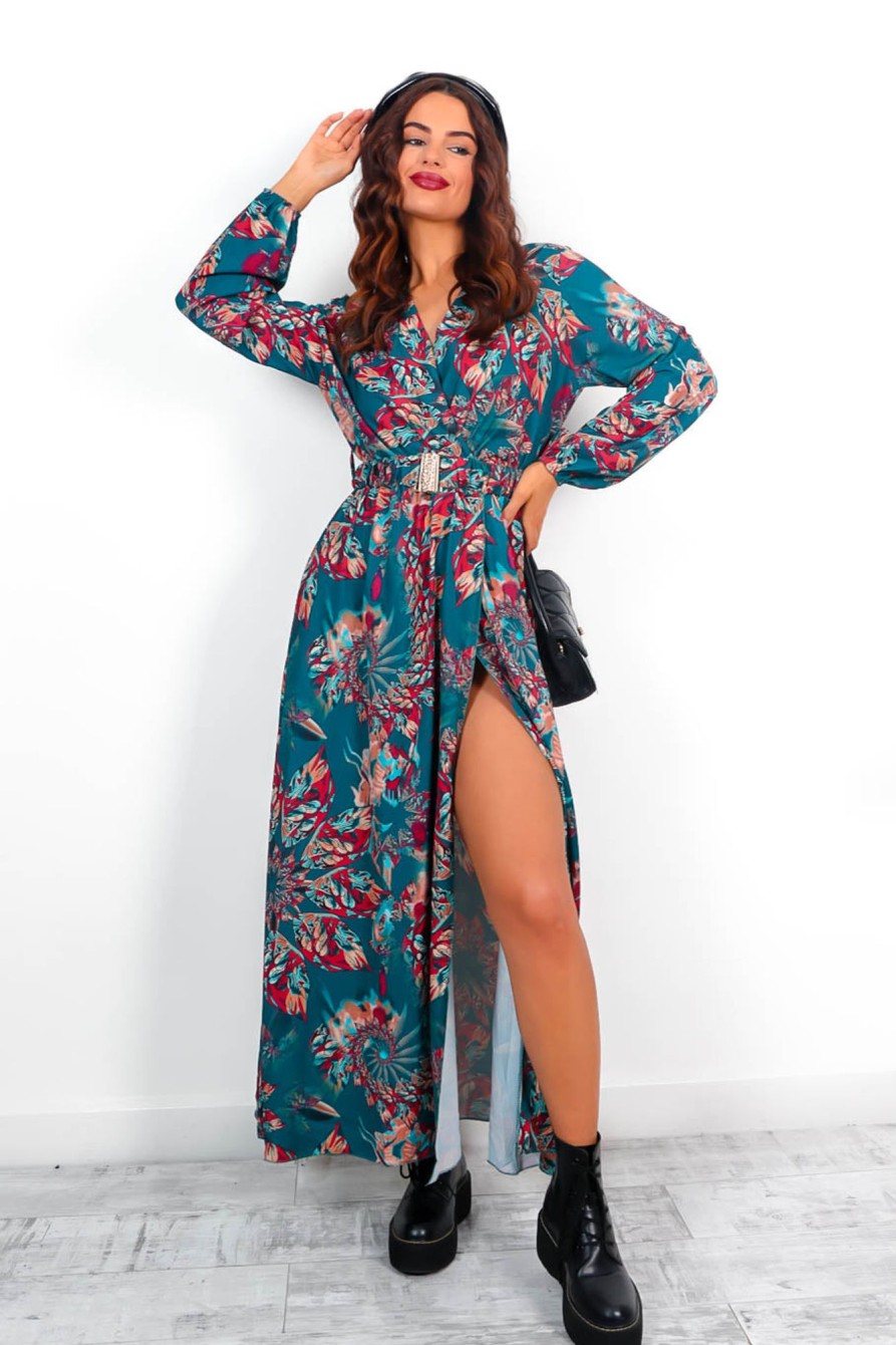 Clothing CATWALK | Wait For Me Multi Floral Wrap Maxi Dress Forest