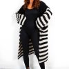 Clothing BABEZ FASHION | Who'S Your Stripe? Cream Knitted Longline Cardigan Black