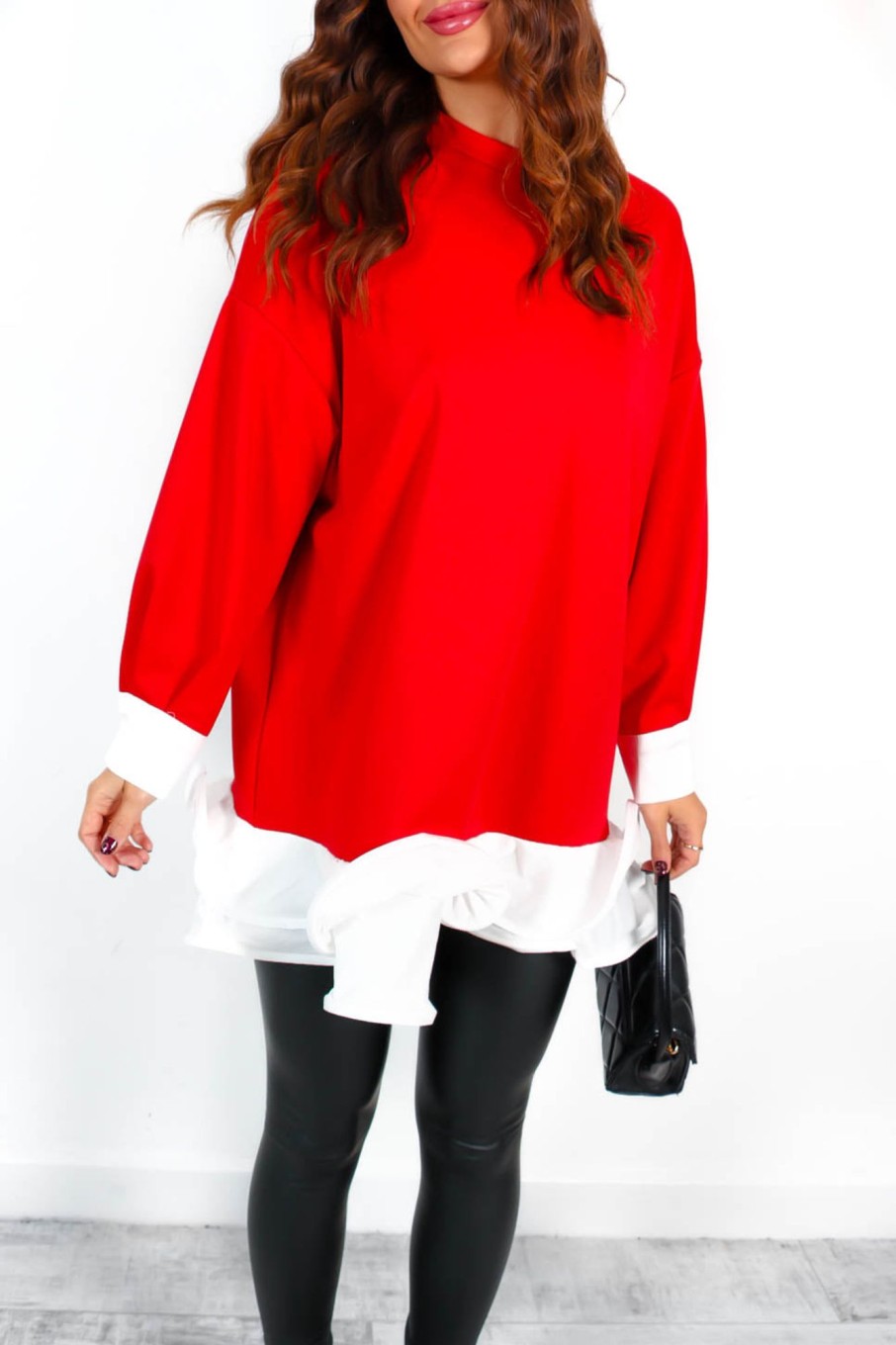 Clothing Babez | Frilled To See You Frill Oversized Sweatshirt Red