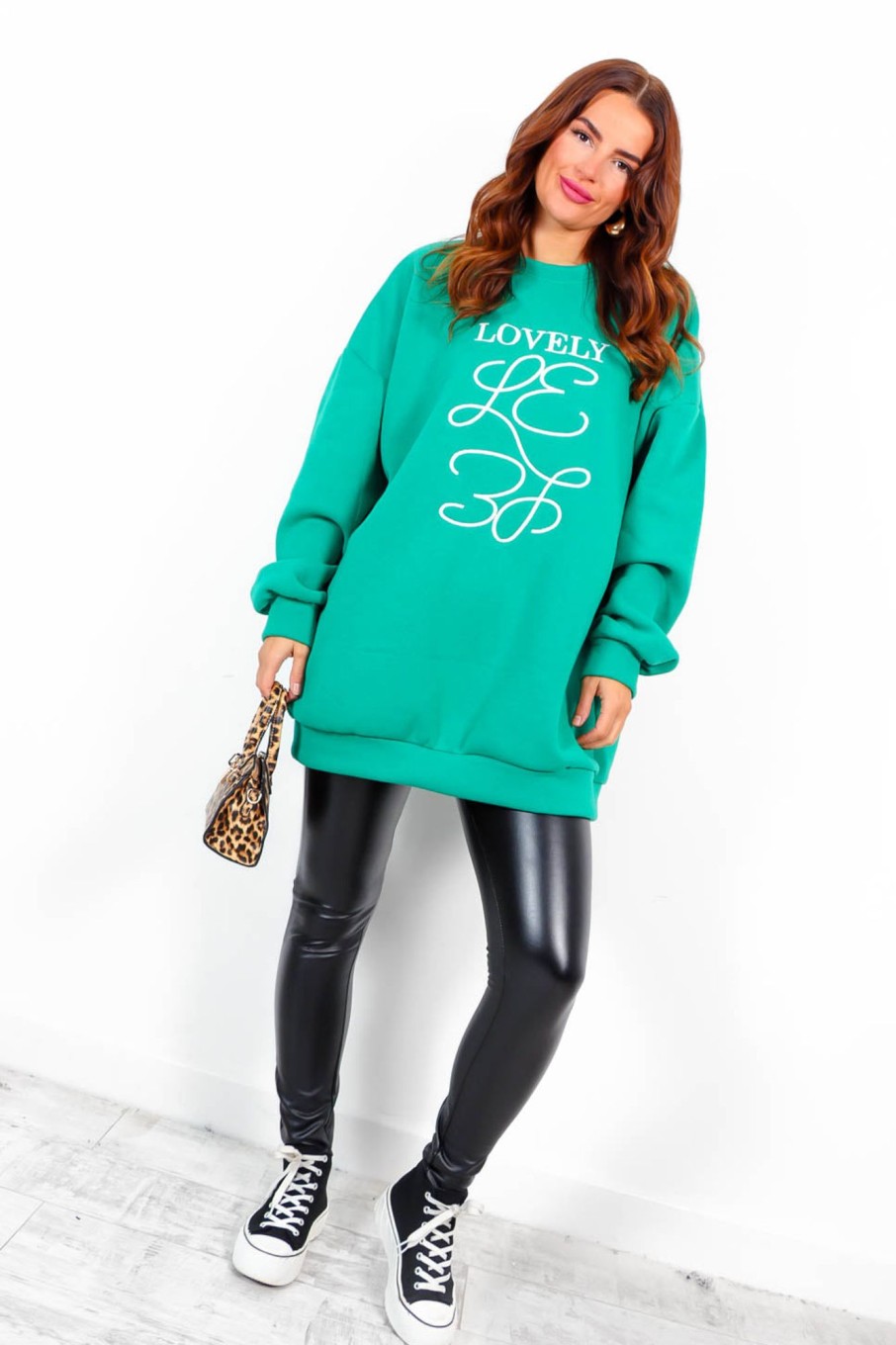 Clothing B GIRL | She'S Lovely Graphic Print Oversized Sweatshirt Green