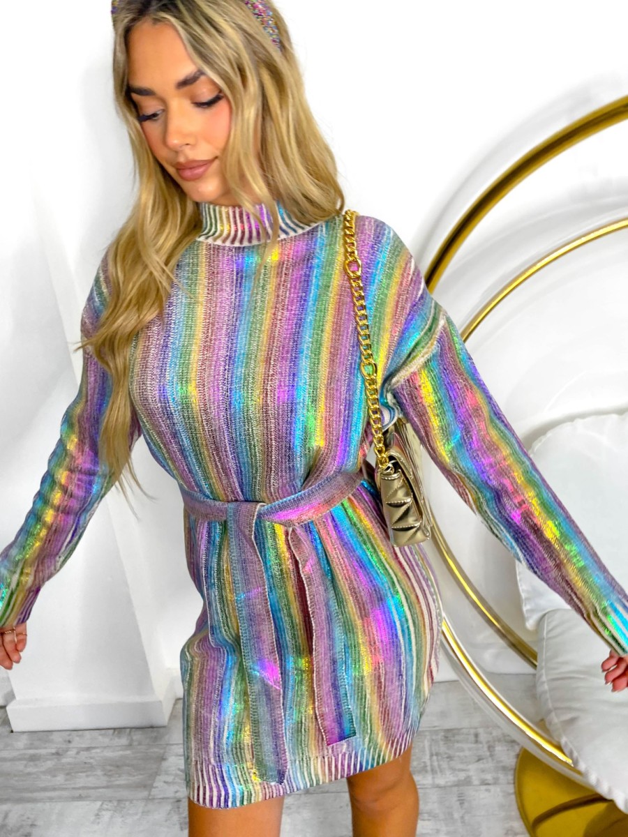 Clothing BISOUS PROJECT | Sweeter Than Candy - Multi Pastel Metallic Knitted Mini Dress