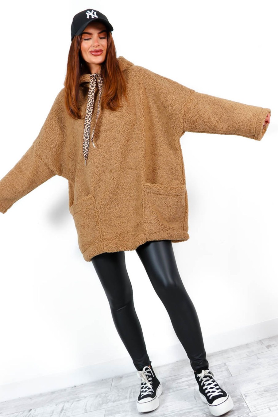 Clothing BGIRL | Fluff Off Borg Oversized Hoodie Camel