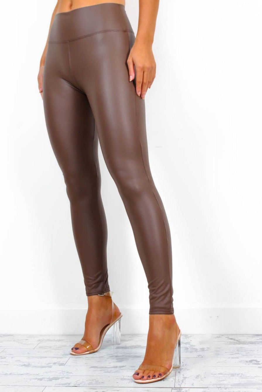 Clothing B GIRL | Leather Let Me Go - Brown Faux Leather Leggings