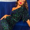 Clothing GIRL IN MIND | Never Looked Better - Blue Green Sequin One Shoulder Midi Dress