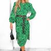 Clothing GIRL IN MIND | Spot My Baby Black Leopard Long Sleeve Midi Dress Green