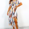 Clothing GIRL IN MIND | Lets Split - Orange Blush Monochrome Abstract Print Midi Dress