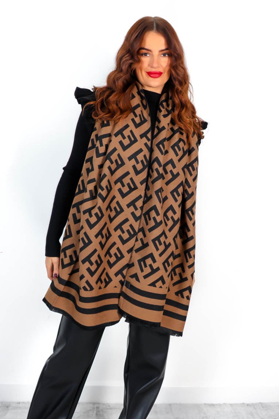 Accessories Yvette Collection | Fend For Yourself - Brown Black Reversible Monogram Scarf